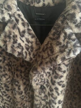 Elie Tahari Leopard Print Faux Fur Coat in Brown and Cream